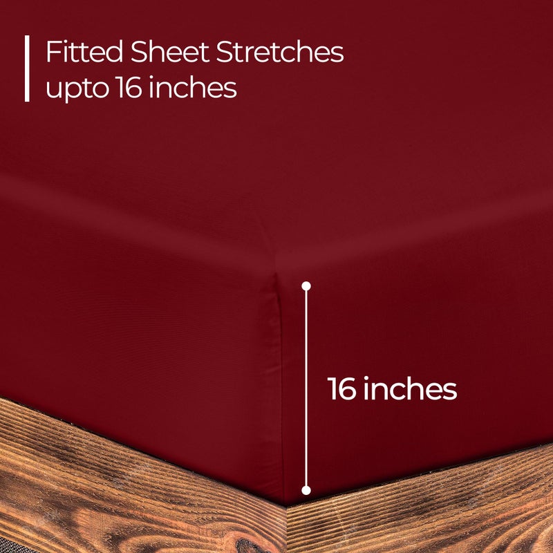 Royale Linens Fitted Sheet California King - Hotel Quality -1800 Soft Wrinkle & Fade Resistant - Bottom Sheet - Deep Pocket Stretches Upto 16"" - Fitted Sheet Only - Elastic Sheet (King Cal  Burgundy) - Image 2